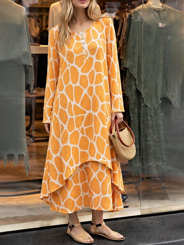 Women's Midi Dress Shift Dress Casual Holiday Loose Fit Graphic ...