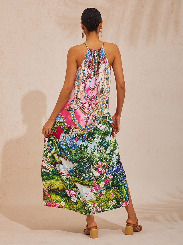 Tropical Tease Cutout Maxi Dress – Sunset Jungle Print Vacation Outfit main image 0