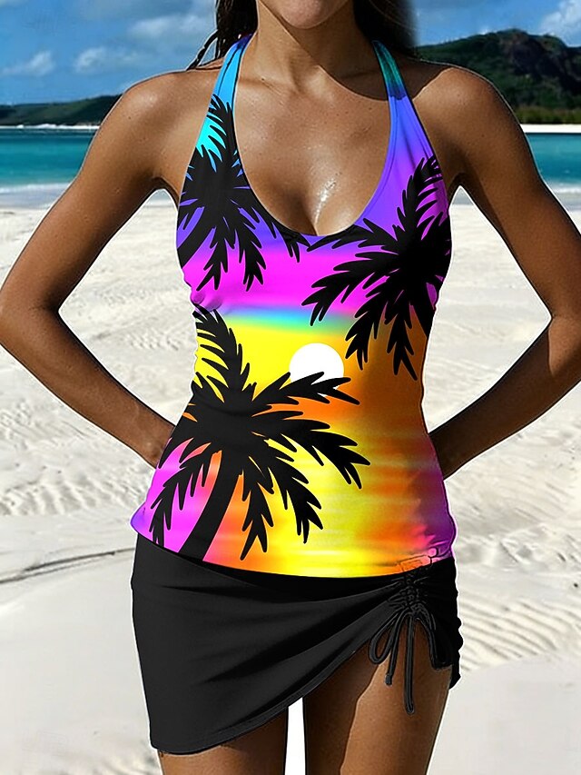 Free Country Women's Padded Tankini Top - Double Strap - Pink/Black (S, M, L, XL) NWT