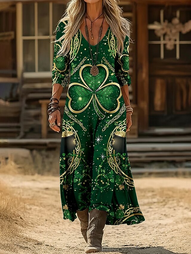 Saint Patrick Robe La Saint-Patrick Femmes Robe Maxi Robe Vintage Robe Décontractée ancien ...
