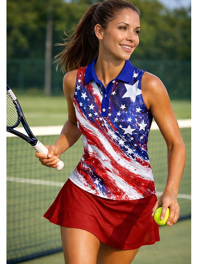  250° anniversario dell'America Giornata dell'indipendenza Per donna Geometrico Bandiera Nazionale Top Maglietta sportiva Polo da golf Canotta Senza Maniche Floreale Bottoni UPF50+ Resistente ai Raggi