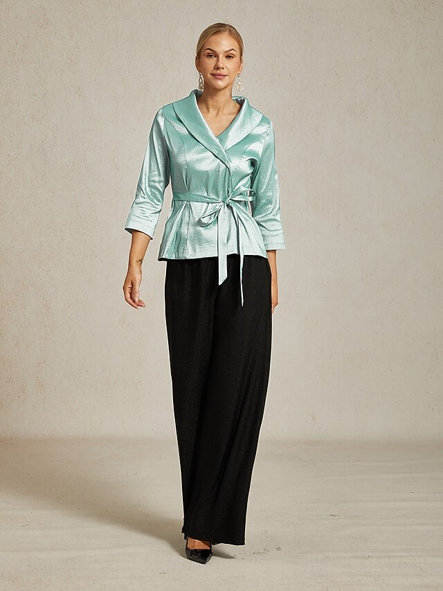 Women's Blouse Evening Tops Tie Front Solid Color Plain Elegant ...