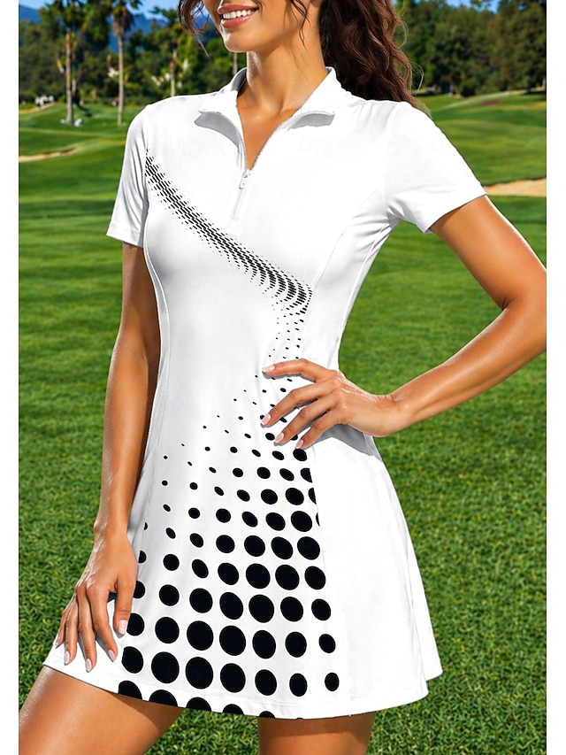  Femmes À pois tenue de sport Robe polo de tennis Manche Courte Quart de zip UPF50+ Élastique Évacuation de la transpiration Respirant Volley-ball Tennis Le golf Col Col Rabattu Robe Noir Vêtements de