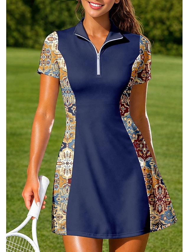  Damskie Geometryczny Kwiatowy Sukienka sportowa Sukienka polo do tenisa Krótki rękaw Quarter Zip Elastyczny Odvádí pot Oddychający Siatkówka Bransoletka tenisowa Golf Wieczorne Sukienka Wino