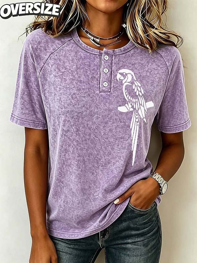 Women's T Shirt Henley Shirt Raglan T Shirt Buttons Graphic Bird ...