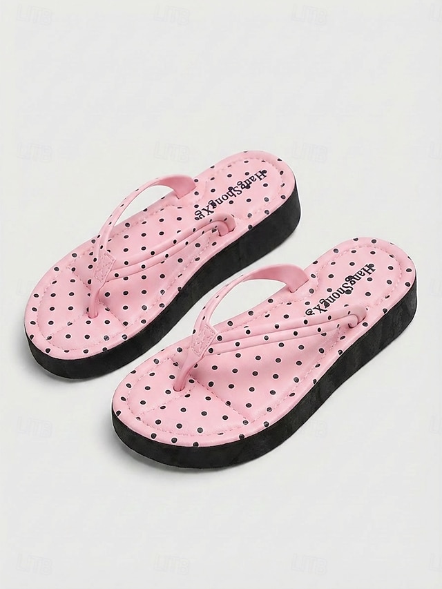 Women's Black Polka Dot Platform Flip Flops - Chic Polka Dot Pattern ...