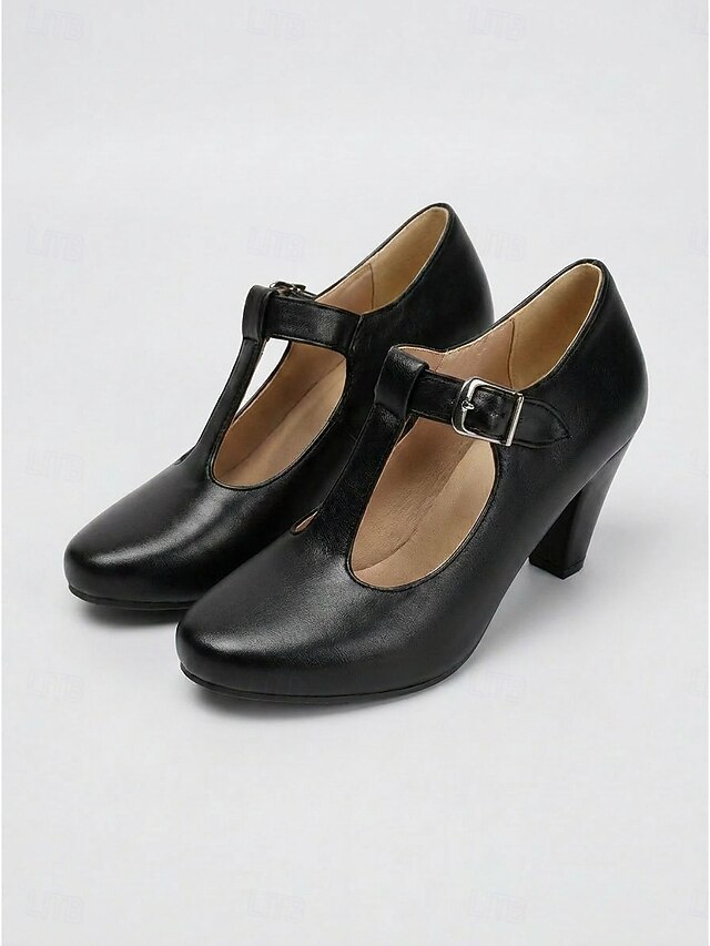 Women's Burgundy Mary Jane Shoes Wine Red Leather TStrap Cone Heels — free download
