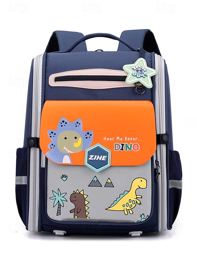 Dinosaur Rabbit School Backpack Polyester Large Capacity Bookbag Easy Clean Ergonomic School Bag Reflective Strip Element