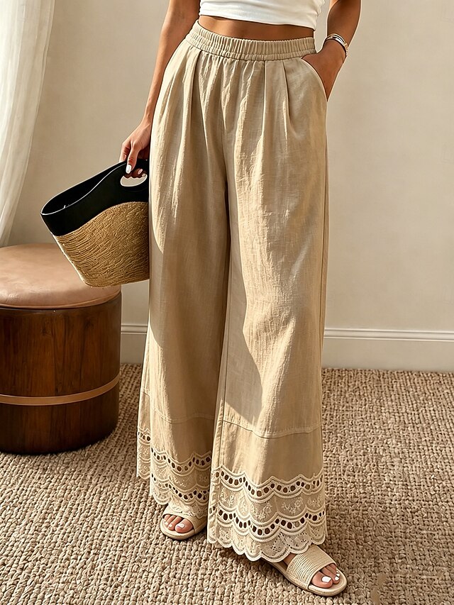 Women's Culottes Wide Leg Lace Pants Elegant Fashion Full Length High — free download