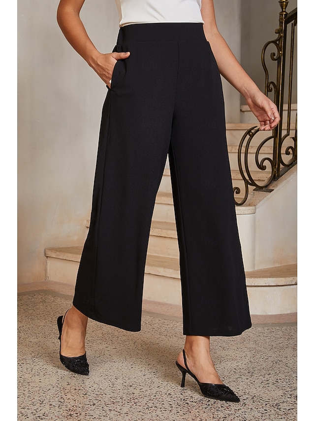  Women's Straight Pants Ankle Length Mid Waist Elegant Casual Daily Mother Of The Bride with Stretch Fabric Stretchy Pocket Black
