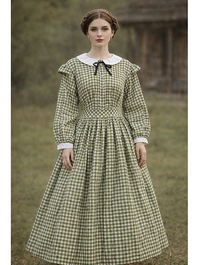  Retro / vintage Wiktoriańskie 19 wiek Południe Sukienka Wymyślny kostium Pionierka Wzór kraciasty W kratkę Krój A Strój na bal maskowy Damskie Halloween Karnawał Światowy Dzień Książki Bal maskowy