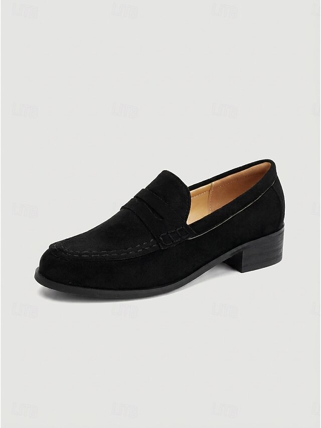 Women's Brown Suede Loafers Penny Chunky Heel SlipOn Shoes for — free download