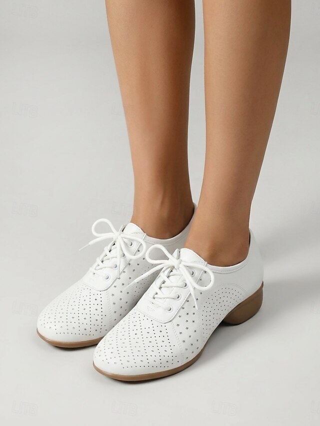 Women's White Perforated Lace Up Dance Practice Shoes - Microbial ...