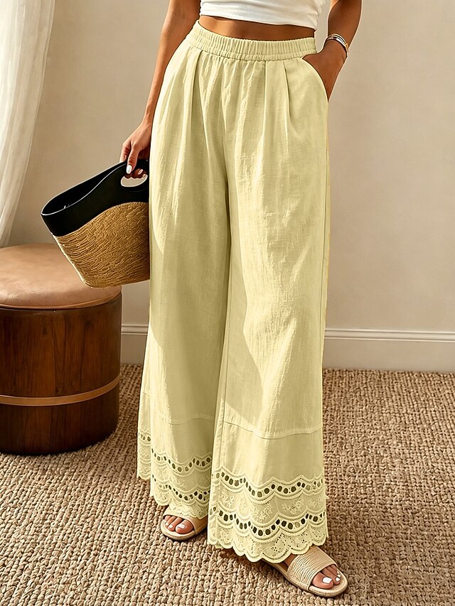 Women's Culottes Wide Leg Lace Pants Elegant Fashion Full Length High — free download