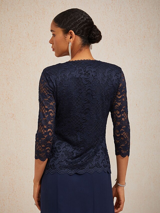 Women's Lace Shirt Blouse Lace Solid Color Elegant Stylish 3/4 Length ...