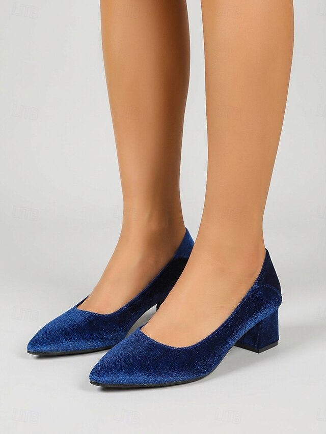 women-s-royal-blue-velvet-pointed-toe-pumps-low-block-heel-shoes-for