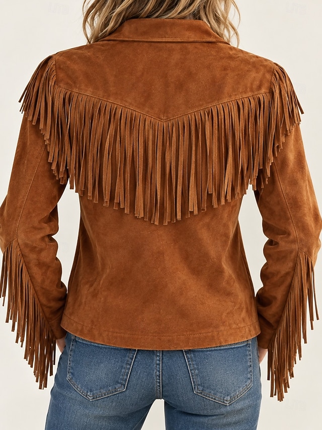 Women's Casual Shirt Fringe Solid Color Plain Bohemia Vacation Western ...