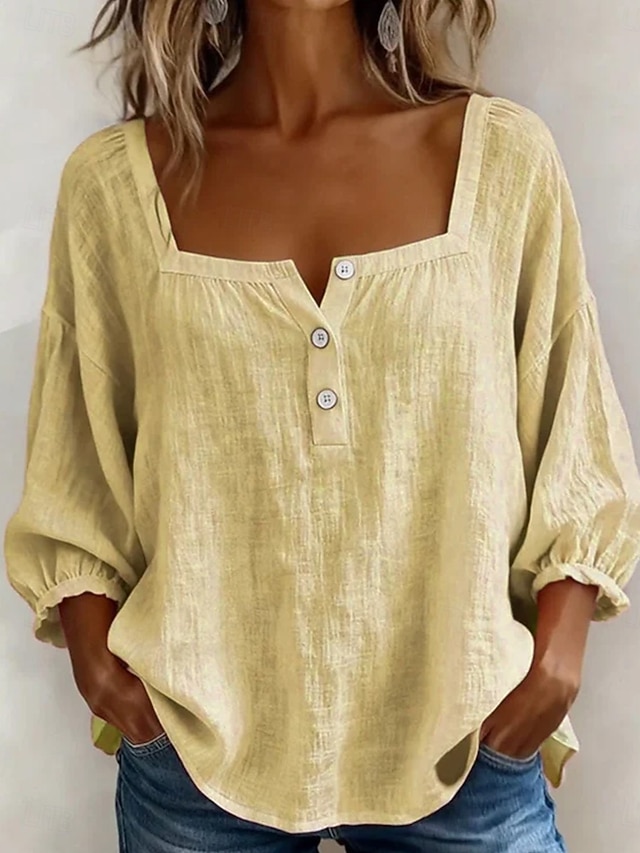 Women's Shirt Buttons Solid Color Plain Active Vacation Fashion 3/4 ...