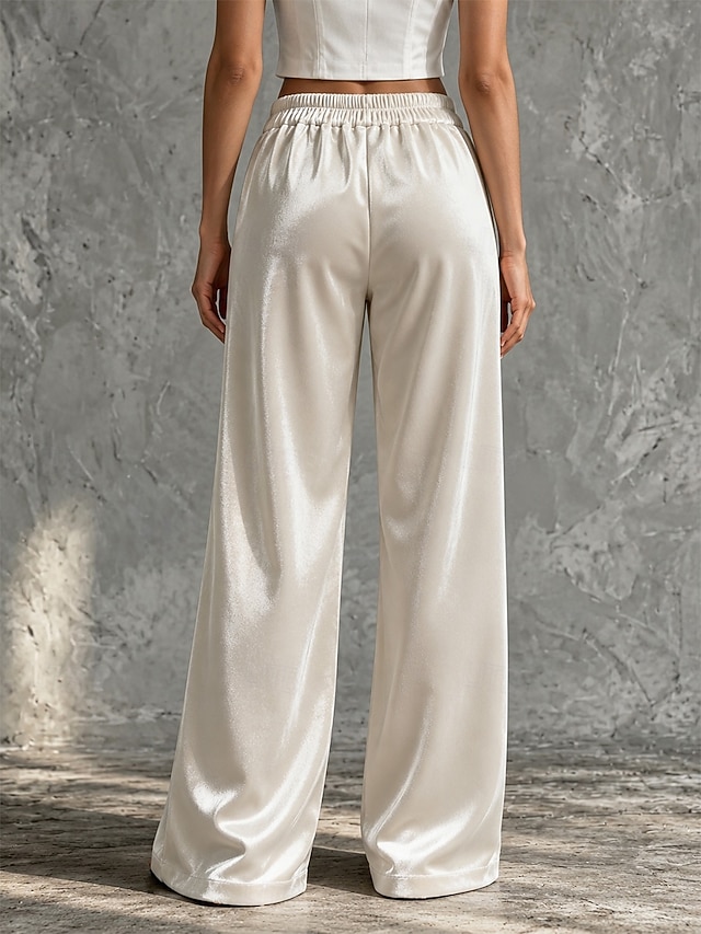 Women's Wide Leg Vacation Vintage Basic Full Length High Waist Solid ...