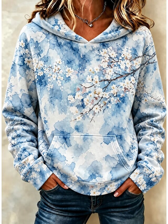 Women's Sweatshirts Patchwork Pocket Print Floral Graphic Casual Long ...