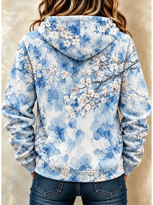 Women's Sweatshirts Patchwork Pocket Print Floral Graphic Casual Long ...