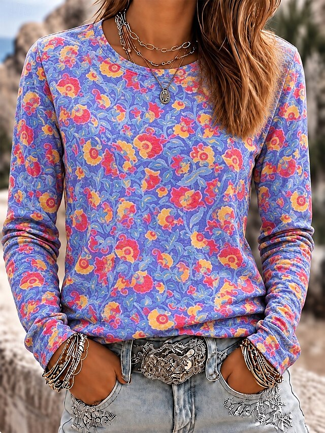 Women's T Shirt Floral Graphic Plants Elegant Vintage Stylish Long ...