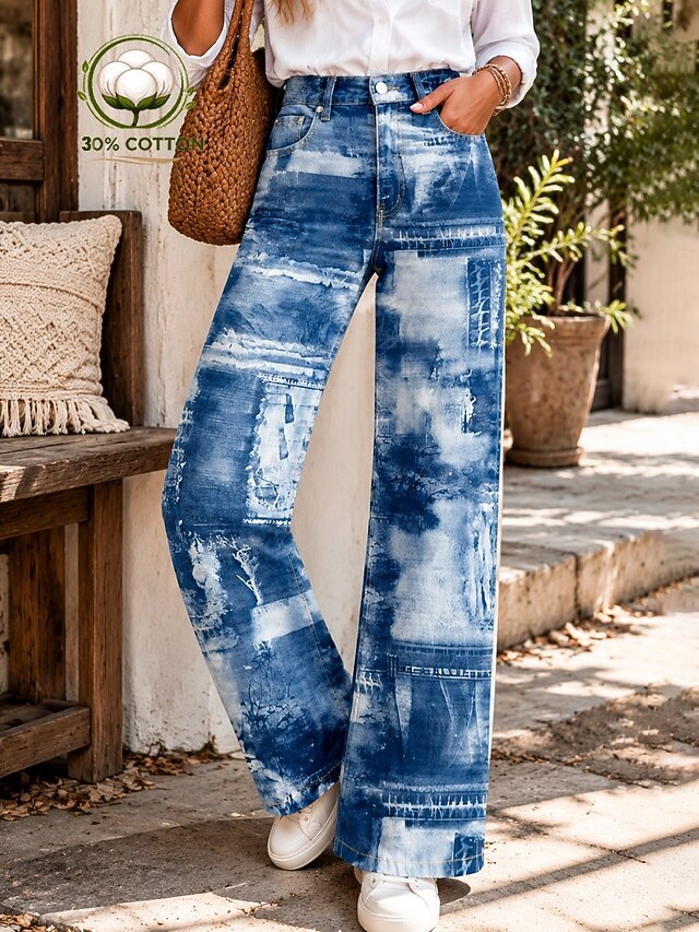 Women's Wide Leg Chinos Vacation Vintage Basic Full Length High Waist ...