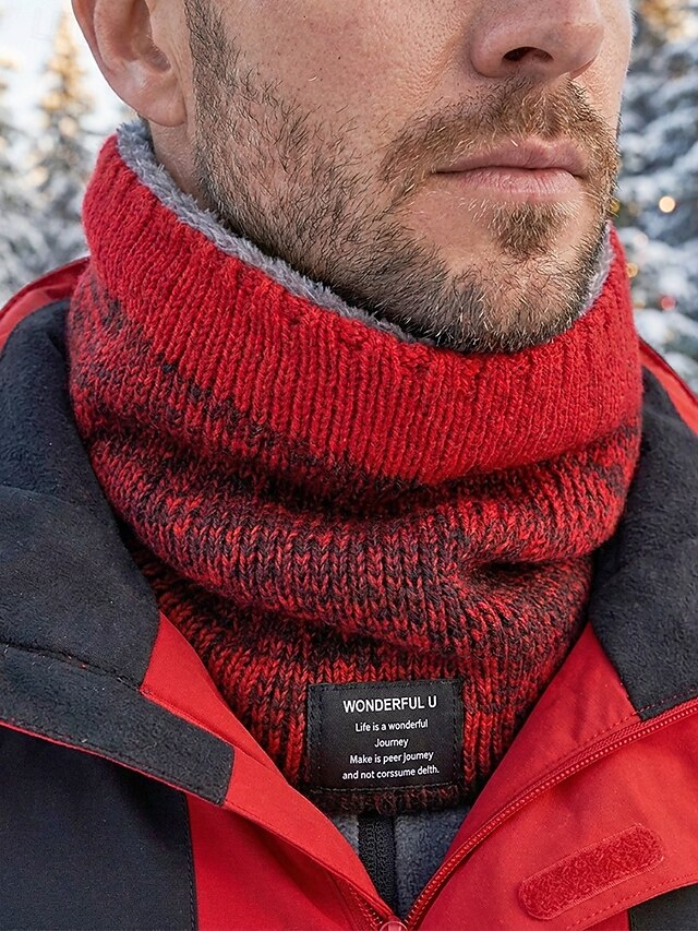 Men's Knitted Fleece-Lined Neck Warmer, Thick Double-Layer Gradient ...