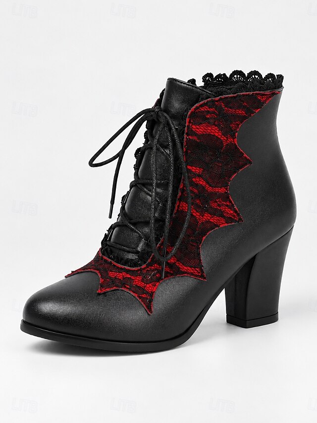 Women's 19th-Century Victorian Gothic Ankle Boots - Red Vintage Block ...