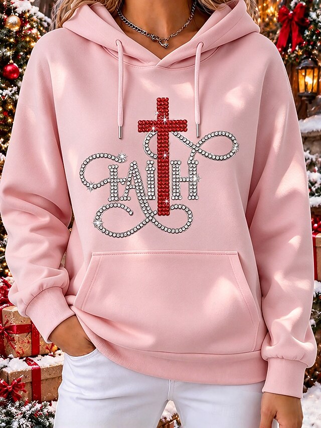Christmas Rhinestone Women's Pullover Hoodie Sweatshirt Rhinestone ...
