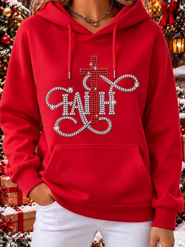 Christmas Rhinestone Women's Pullover Hoodie Sweatshirt Rhinestone ...