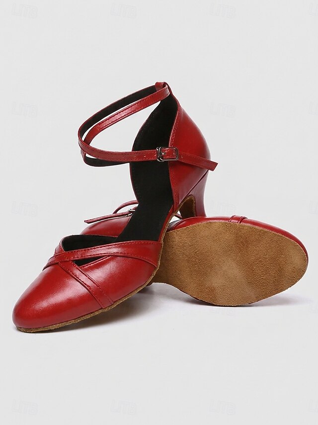 Women's Red Mid Heel Ballroom Dance Shoes – Closed-Toe Heels Feature a ...
