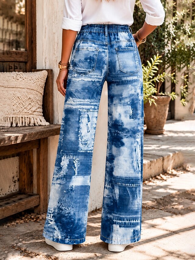 Women's Wide Leg Chinos Vacation Vintage Basic Full Length High Waist ...