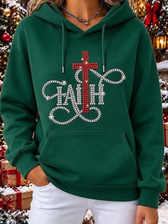 Christmas Rhinestone Women's Pullover Hoodie Sweatshirt Rhinestone ...