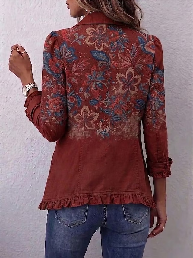 Regular Brown Color Women's Bolero Jacket Warm Print Elegant Vintage Fashion Daily Floral ...