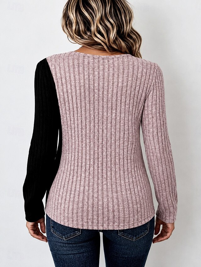 Women's T Shirt Patchwork Buttons Elegant Vacation Daily Long Sleeve ...