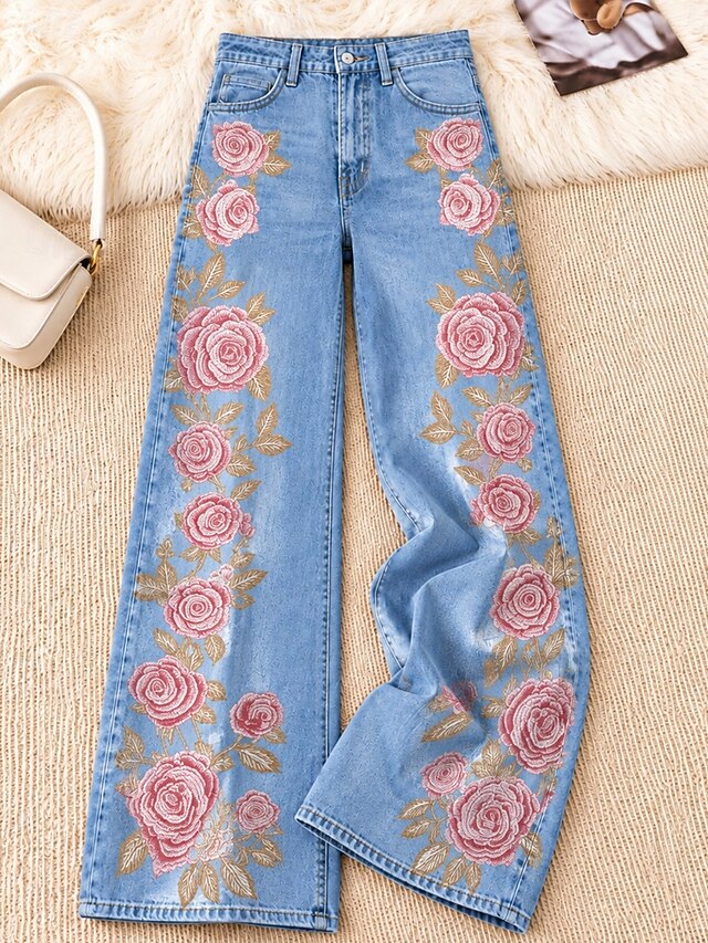 Women's Jeans Denim-look Wide Leg Chinos Vacation Vintage Basic Full ...