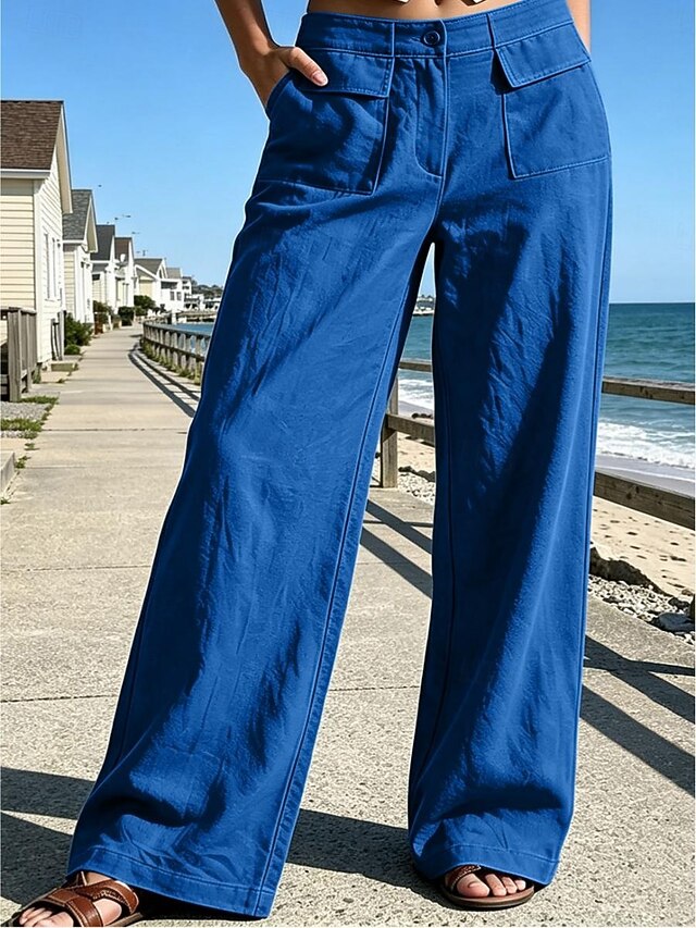 Women's Cotton Linen Pants Culottes Wide Leg Fashion Casual Full Length ...