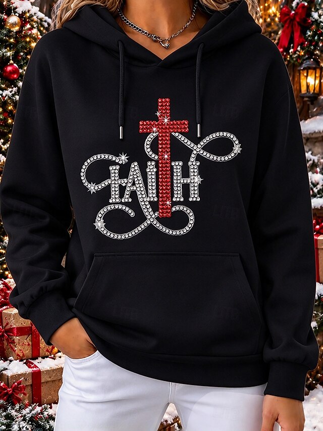 Christmas Rhinestone Women's Pullover Hoodie Sweatshirt Rhinestone ...