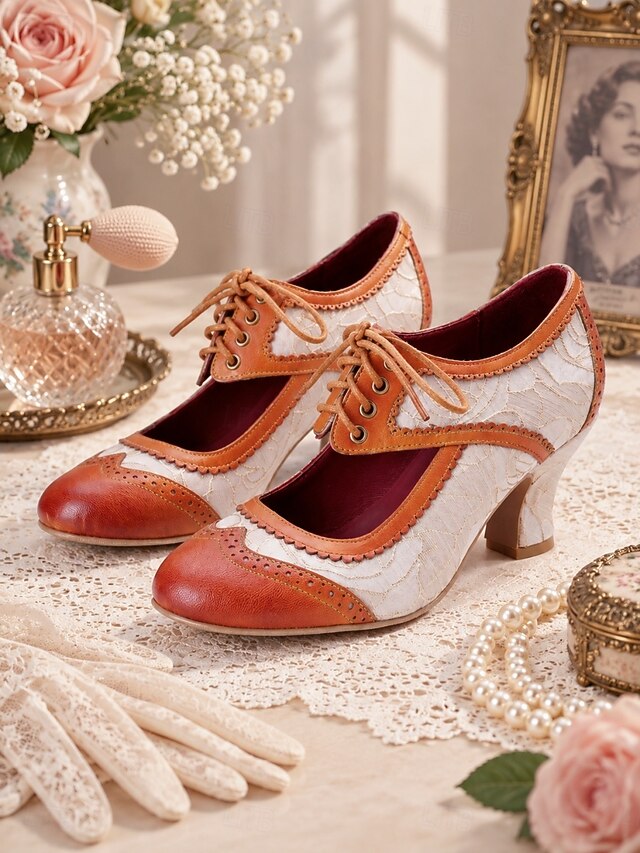 Women's Brown 1930s-Inspired Two-Tone Mary Jane Heels with Cowhide ...