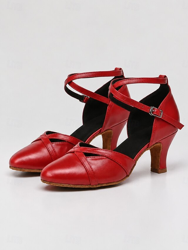 Women's Red Mid Heel Ballroom Dance Shoes – Closed-Toe Heels Feature a ...