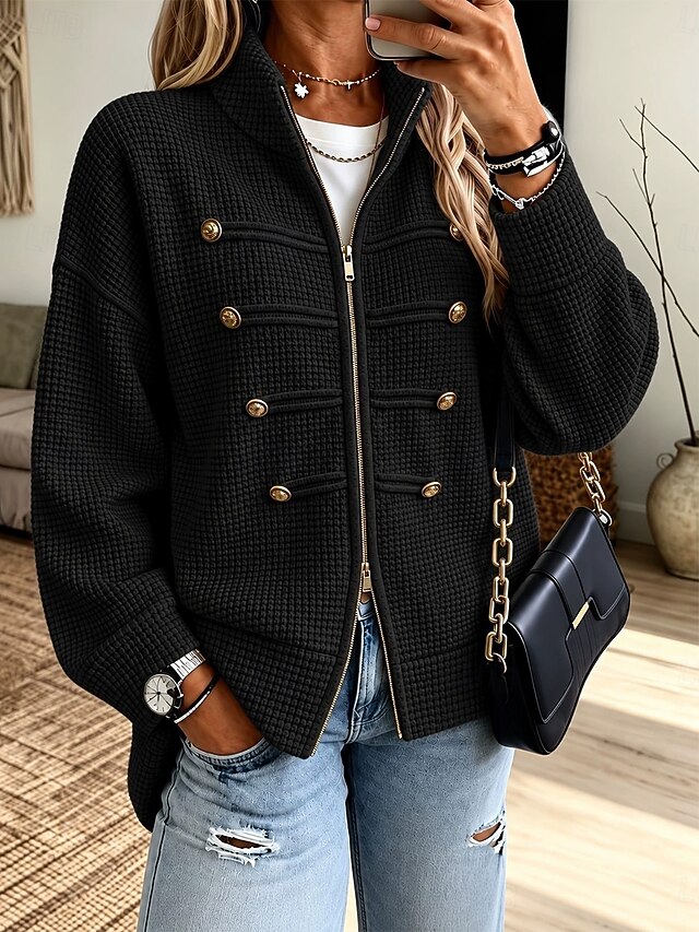 Women's Waffle Sweatshirts Textured Pullover Sweatshirt Zip Up ...