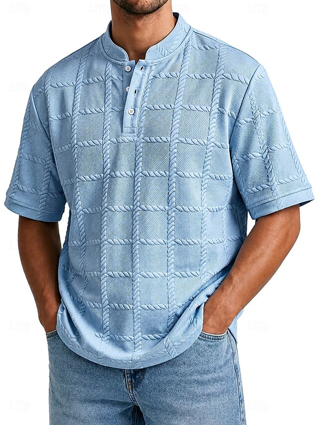 Men's Henley Shirt Tee Short Sleeve Solid Color Plain Fashion Designer ...