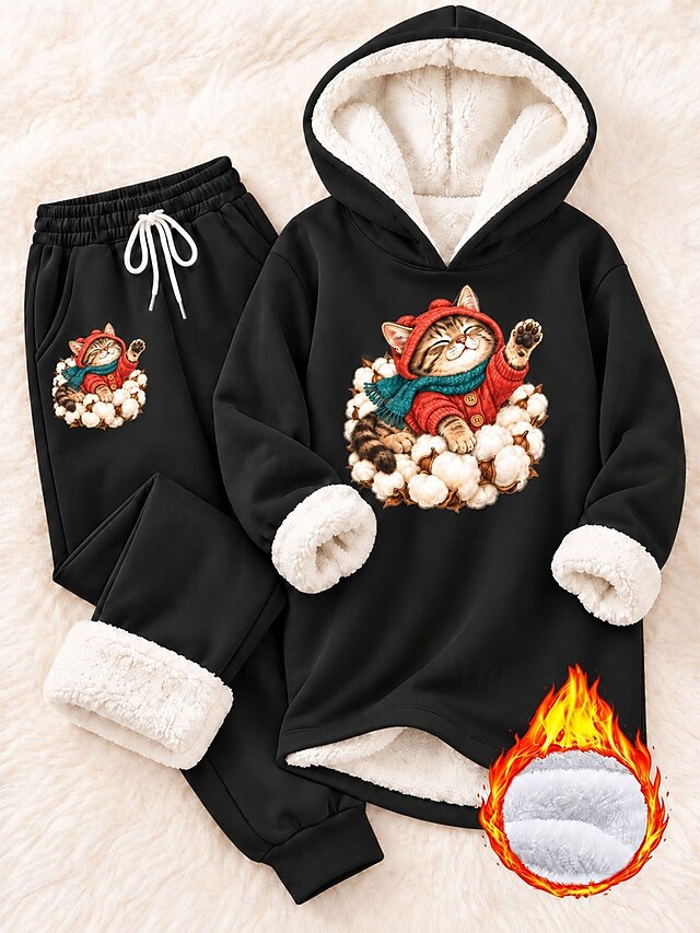 Women's Two Piece Sets Tracksuit Pants Sets Long Sleeve Hooded Graphic ...