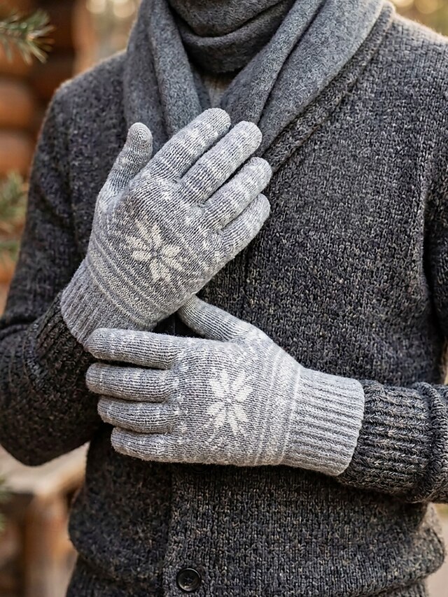 Unisex Christmas Fair Isle Jacquard Knit Gloves, Fleece-Lined Warm ...