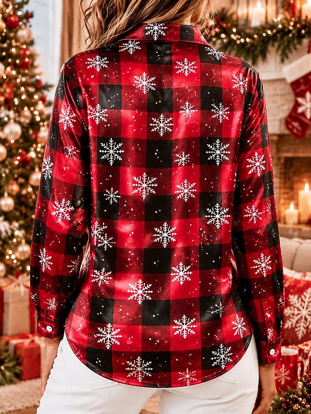 Christmas Women's Shirt Graphic Plaid Snowflake Vintage Stylish Modern ...