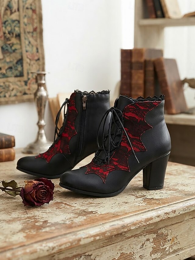 Women's 19th-Century Victorian Gothic Ankle Boots - Red Vintage Block ...