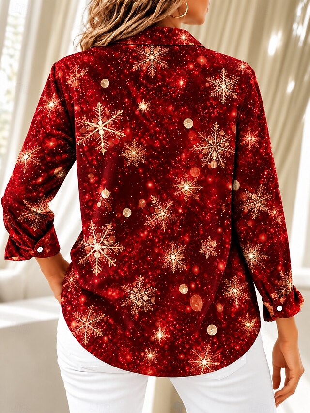 Christmas Women's Shirt Blouse Patchwork Buttons Print Ombre Floral ...