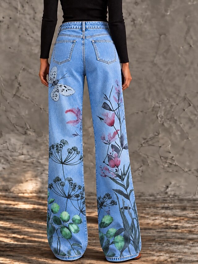 Women's Jeans Denim Cotton Blend Wide Leg Vacation Vintage Basic Full ...