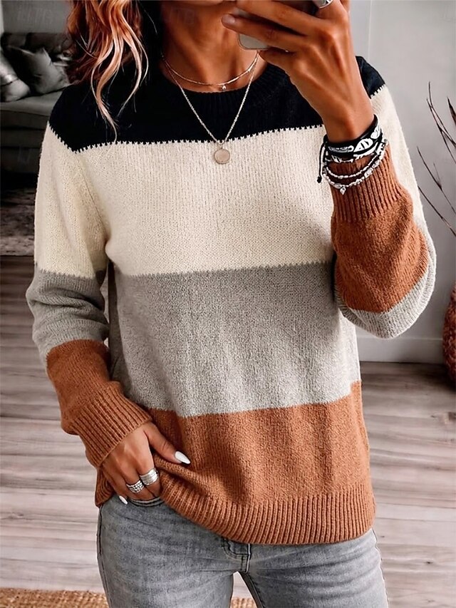 Women's Pullover Elegant Daily Casual Solid Color Ribbed Crew Neck ...